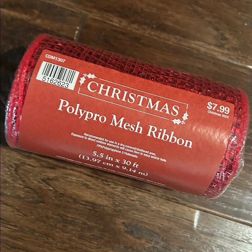 Christmas Red Polypro Mesh Ribbon